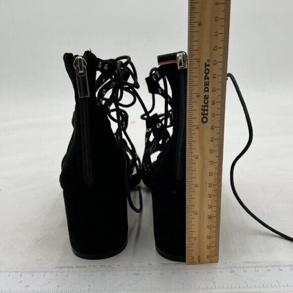 XYD Black Gladiator Caged Block Heel Open Toe Straps Cutout Back Zipper Sandals - Picture 5 of 8